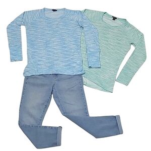 Champion Lightweight Rayon Pullover High-Low Hem Top Crew Neck Long Sleeve Tee